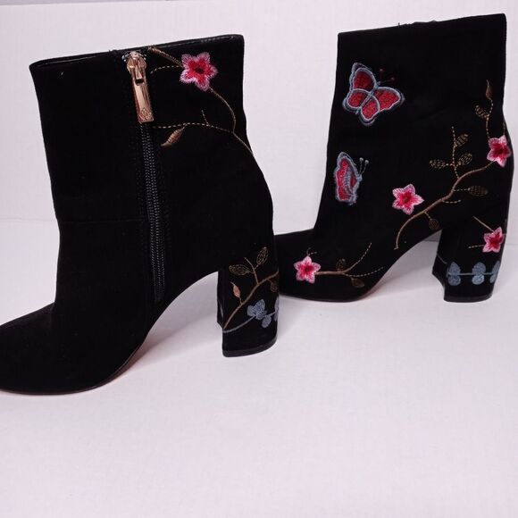 Nanette Lepore Black Suede Embroidered Lilly Ankle - Picture 7 of 12